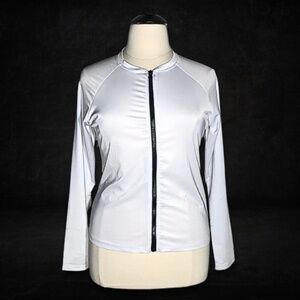 NWOT Bebe Track Jacket Raglan Sleeves Zipper Front Lightweight White/Black XL
